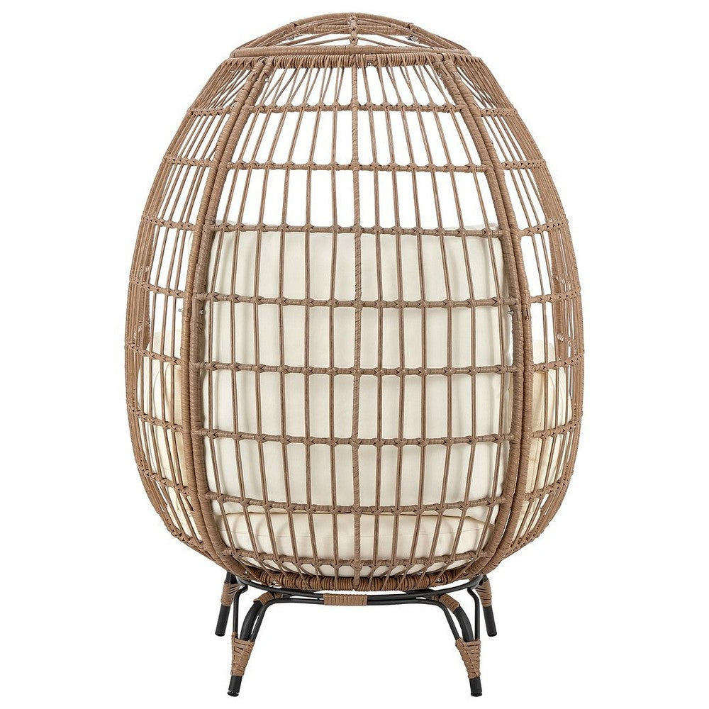 Spezia Freestanding Steel and Rattan Outdoor Egg Chair with Cushions in Cream MHC-OD-HC002-CR