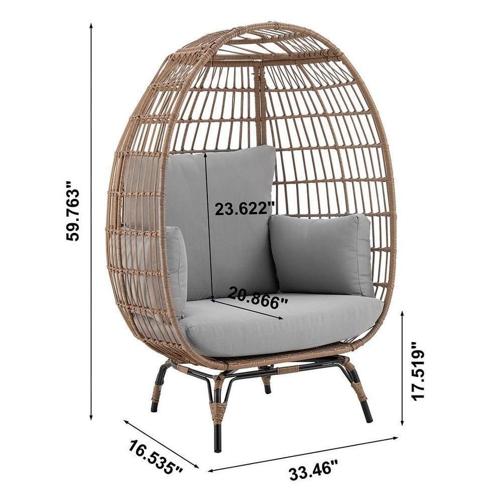 Spezia Freestanding Steel and Rattan Outdoor Egg Chair with Cushions in Grey MHC-OD-HC002-GY