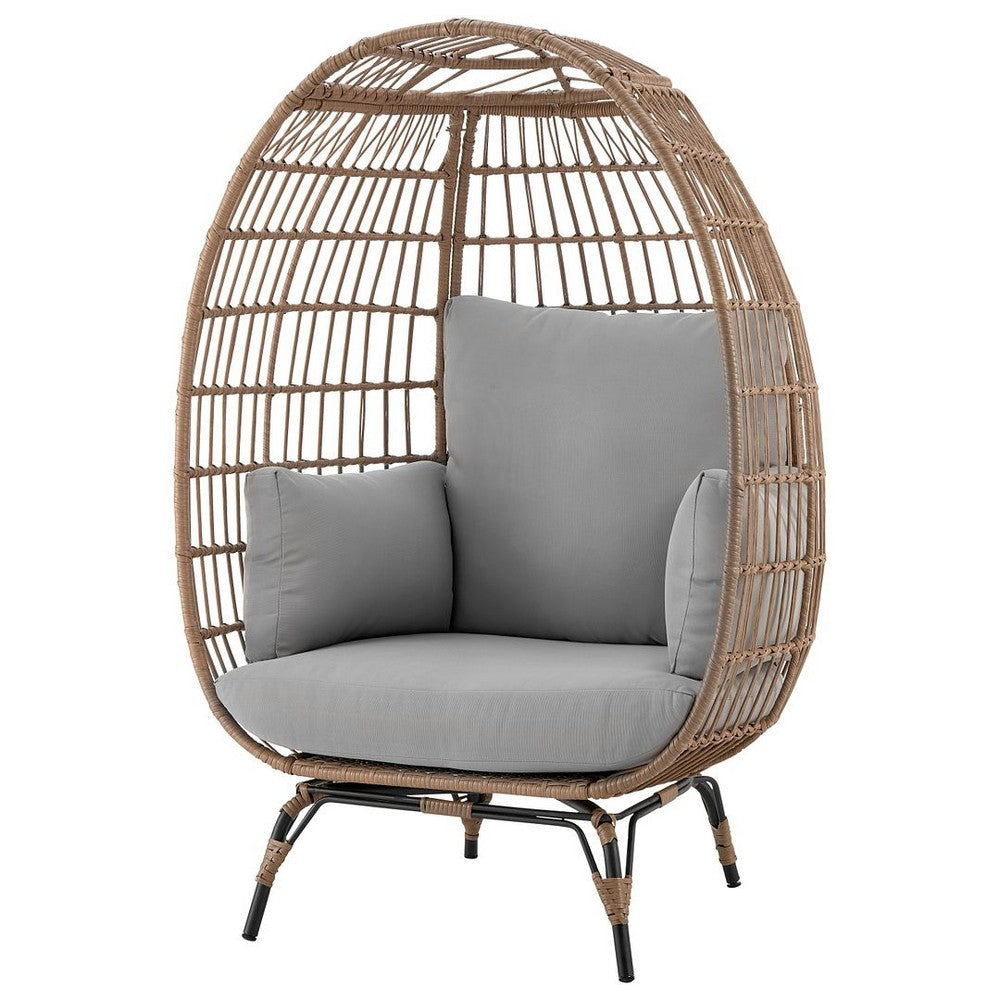 Spezia Freestanding Steel and Rattan Outdoor Egg Chair with Cushions in Grey MHC-OD-HC002-GY
