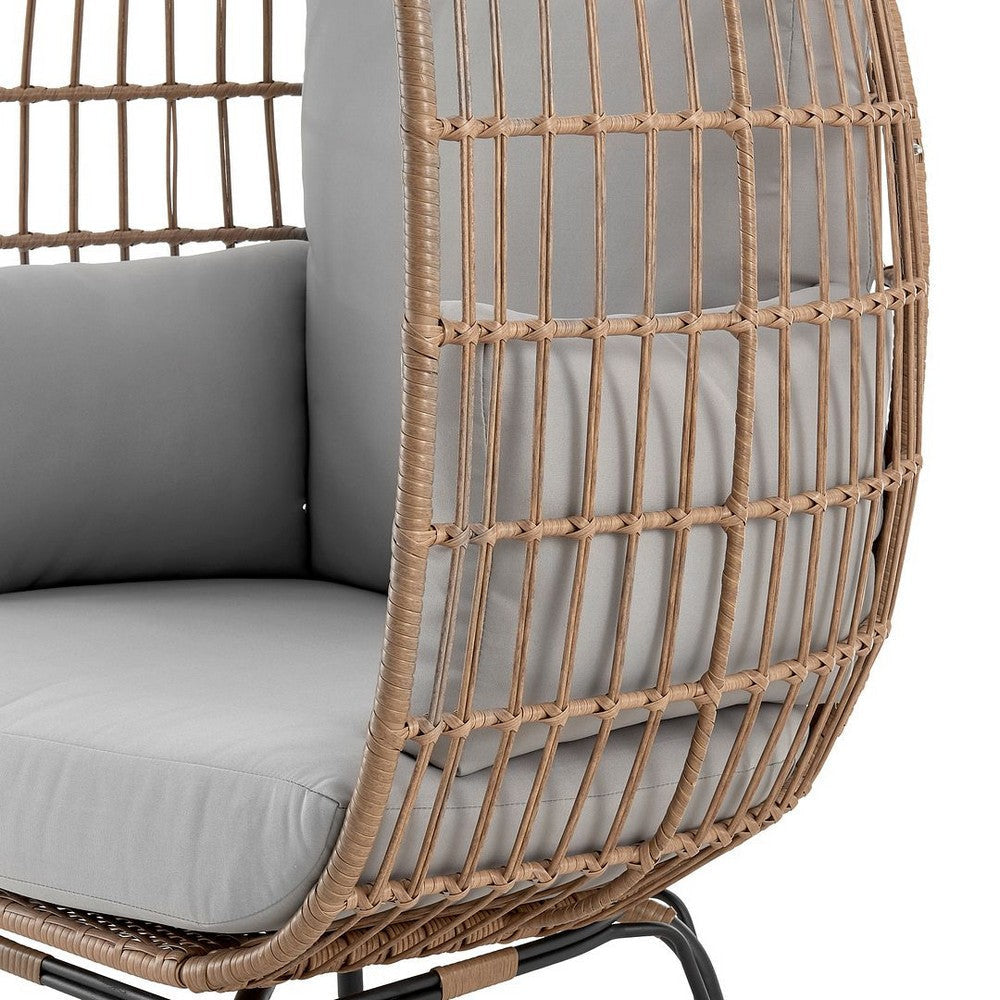 Spezia Freestanding Steel and Rattan Outdoor Egg Chair with Cushions in Grey MHC-OD-HC002-GY