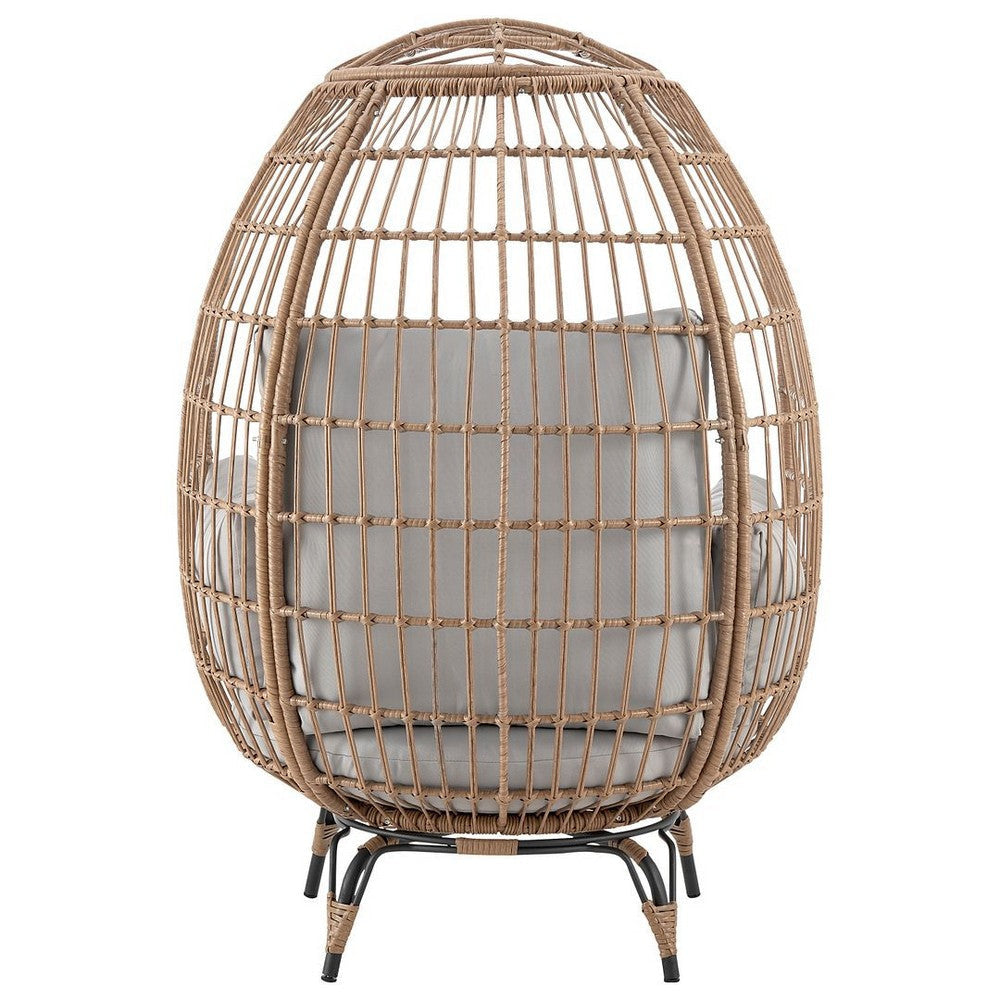 Spezia Freestanding Steel and Rattan Outdoor Egg Chair with Cushions in Grey MHC-OD-HC002-GY