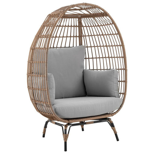 Spezia Freestanding Steel and Rattan Outdoor Egg Chair with Cushions in Grey