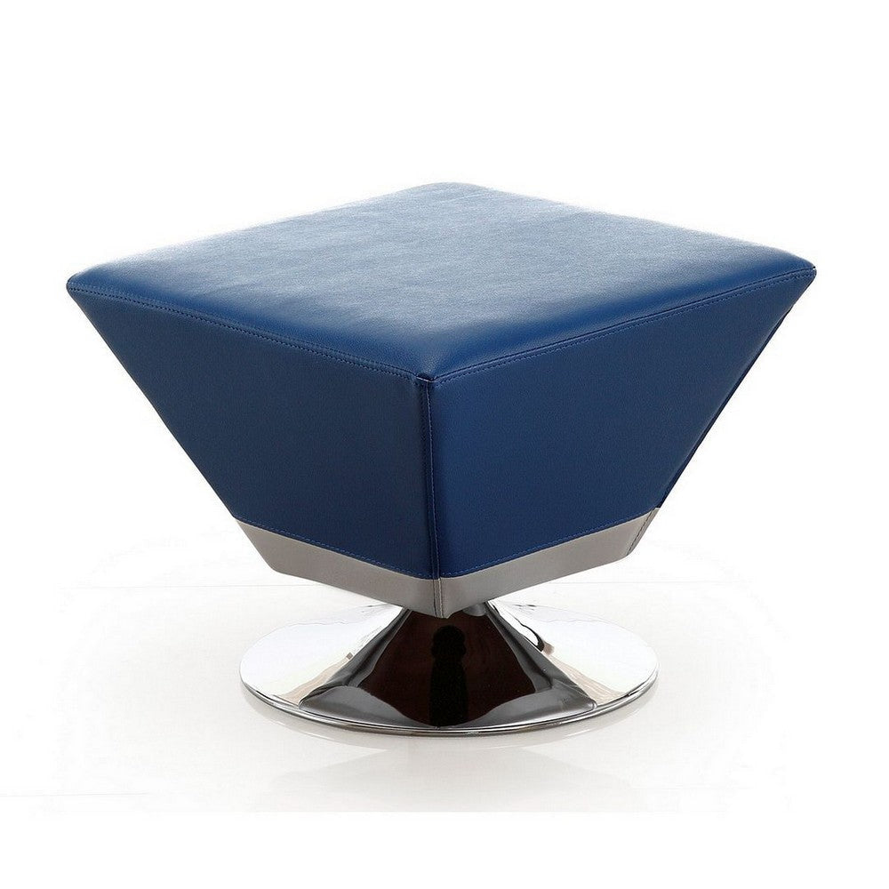 Diamond Blue and Polished Chrome Swivel Ottoman