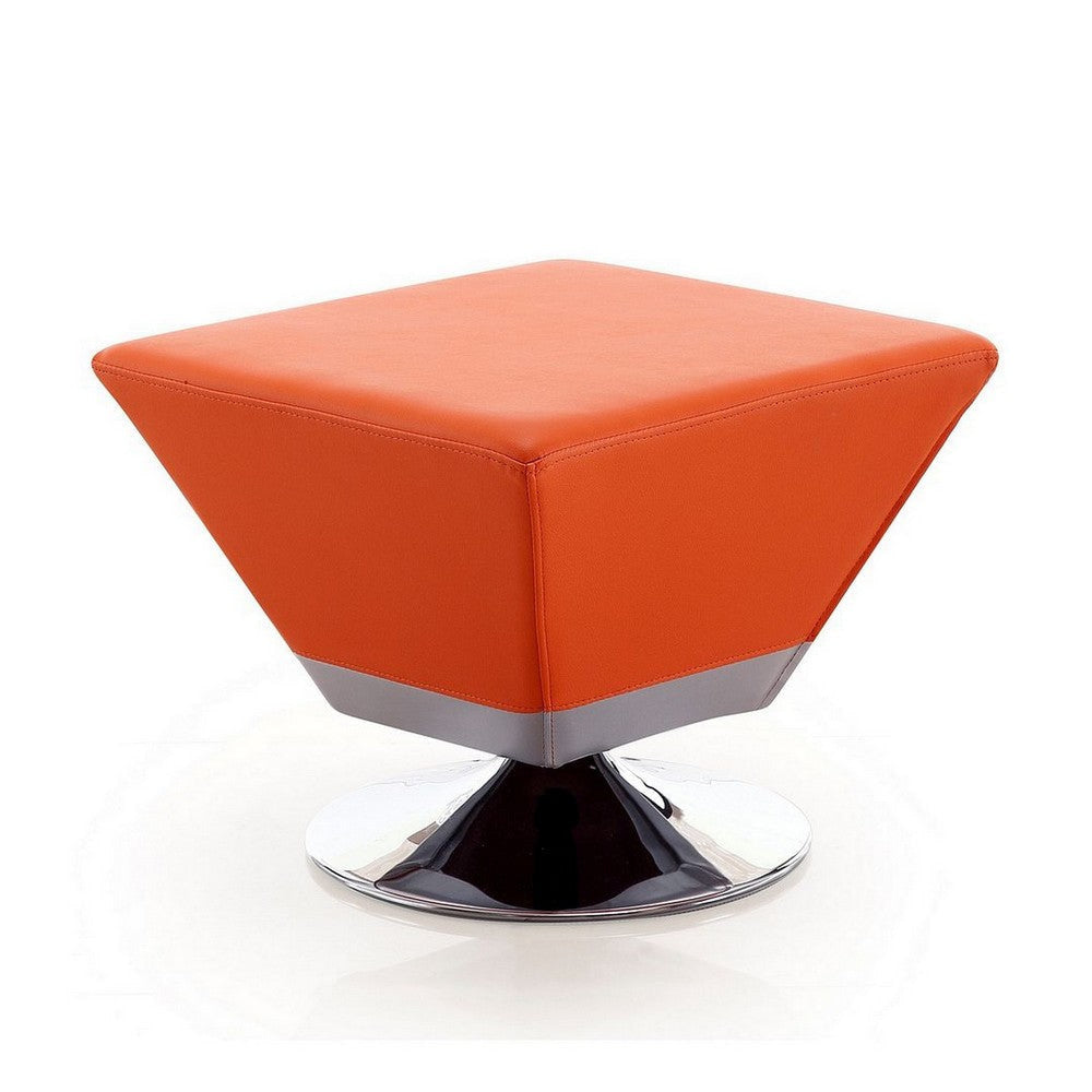 Diamond Orange and Polished Chrome Swivel Ottoman