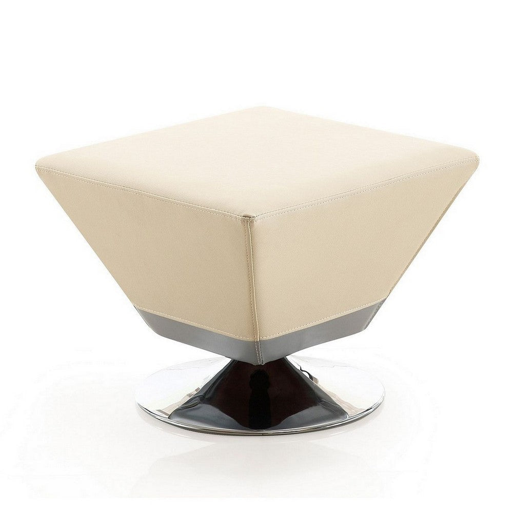 Diamond Tan and Polished Chrome Swivel Ottoman
