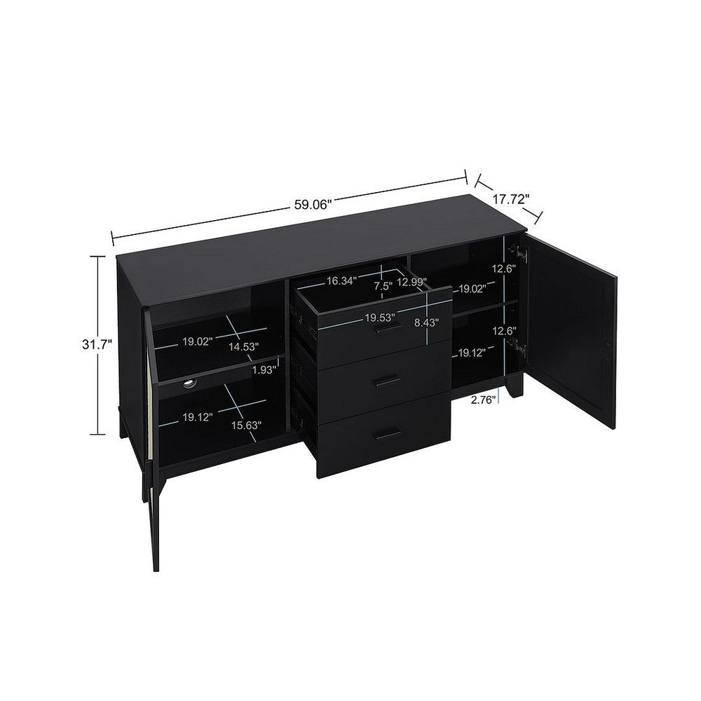 Sheridan 59.05 Modern Cane Sideboard with Adjustable Shelves in Black MHC-SB-4GLF-BK