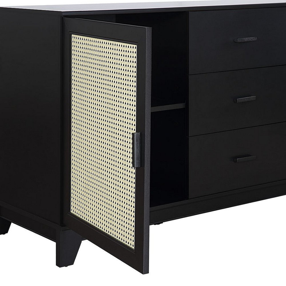 Sheridan 59.05 Modern Cane Sideboard with Adjustable Shelves in Black MHC-SB-4GLF-BK