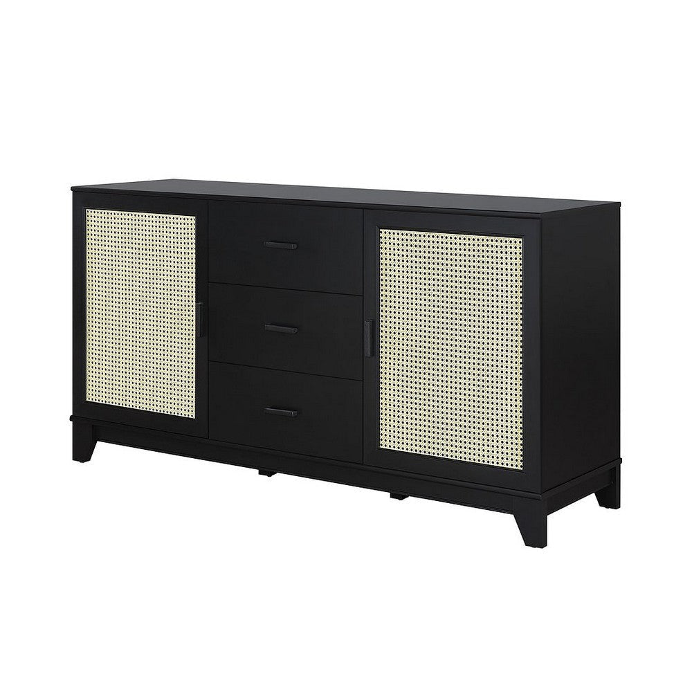 Sheridan 59.05 Modern Cane Sideboard with Adjustable Shelves in Black MHC-SB-4GLF-BK