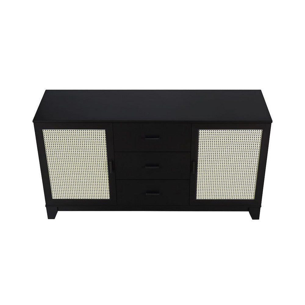 Sheridan 59.05 Modern Cane Sideboard with Adjustable Shelves in Black MHC-SB-4GLF-BK