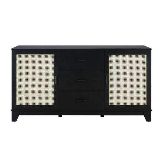 Sheridan 59.05 Modern Cane Sideboard with Adjustable Shelves in Black