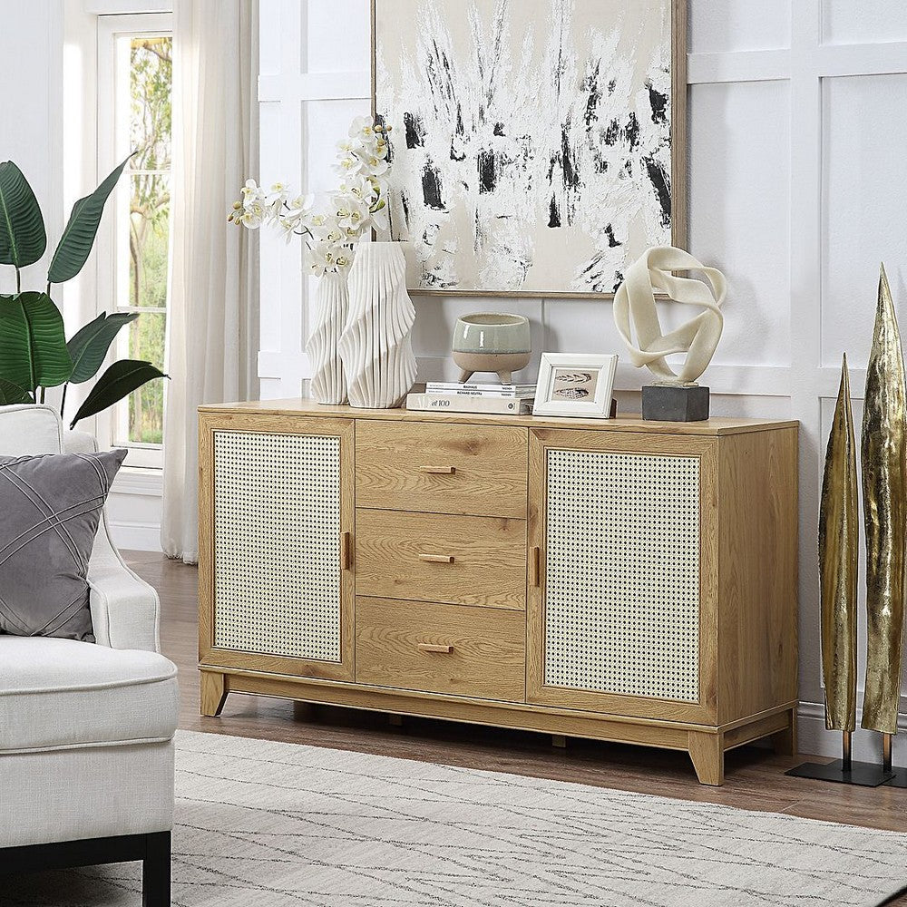 Sheridan 59.05 Modern Cane Sideboard with Adjustable Shelves in Nature MHC-SB-4GLF-NA