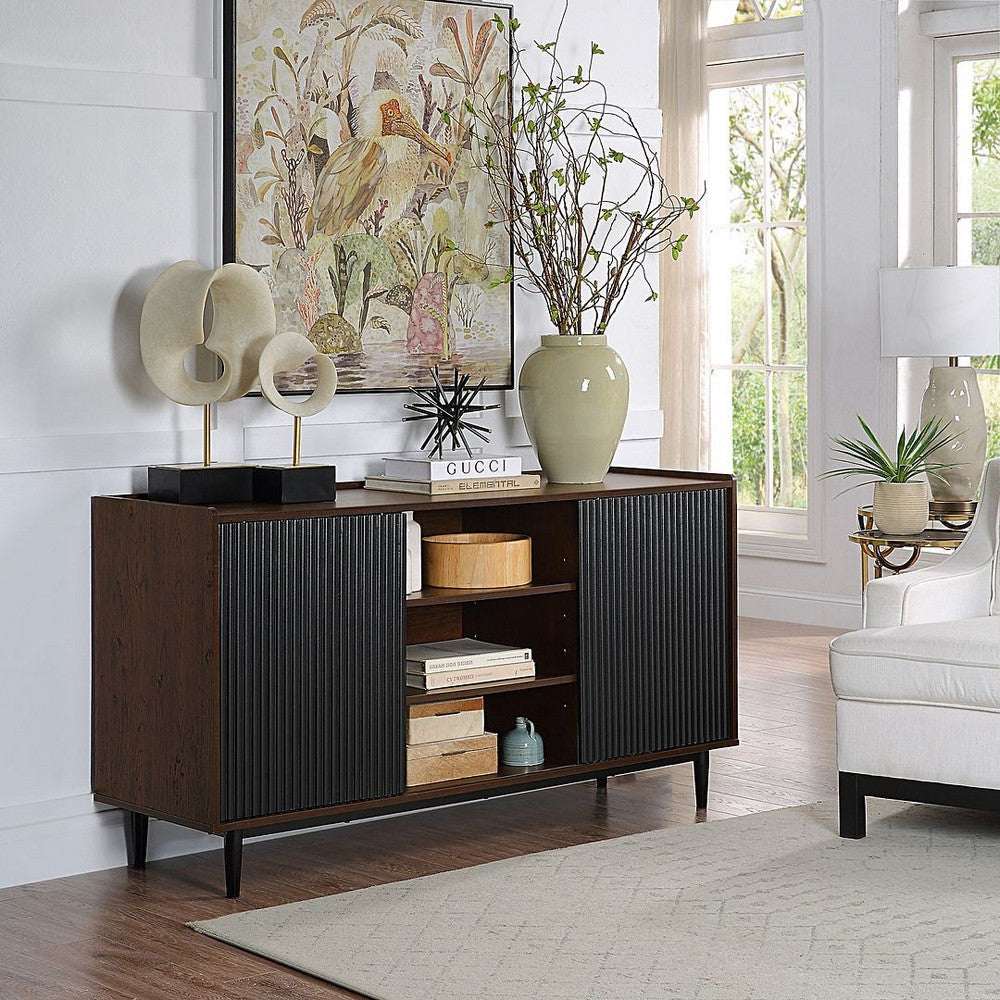 Duane 59.05 Modern Ribbed Sideboard with Adjustable Shelves in Dark Brown and Black MHC-SB-9GLF-BK