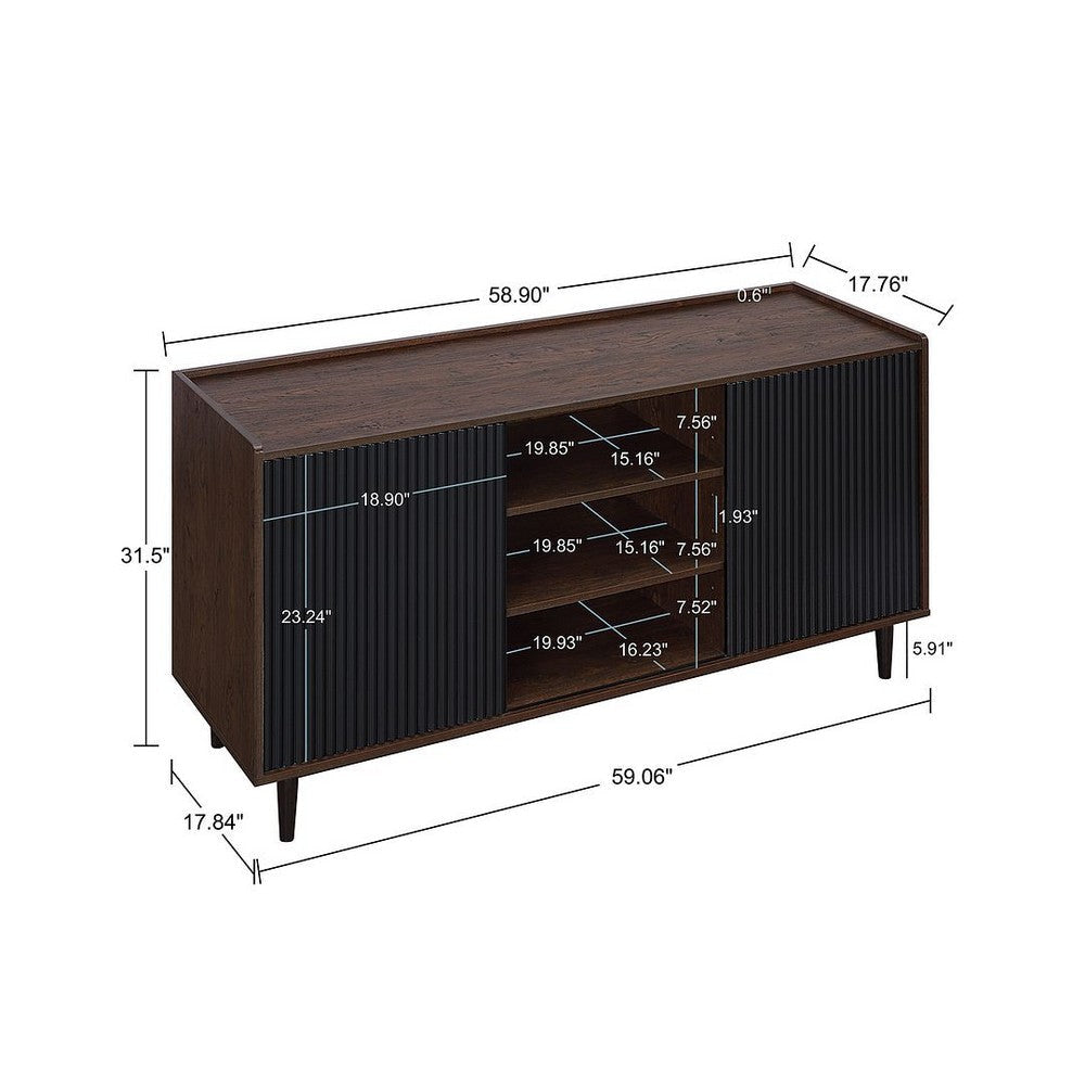 Duane 59.05 Modern Ribbed Sideboard with Adjustable Shelves in Dark Brown and Black MHC-SB-9GLF-BK