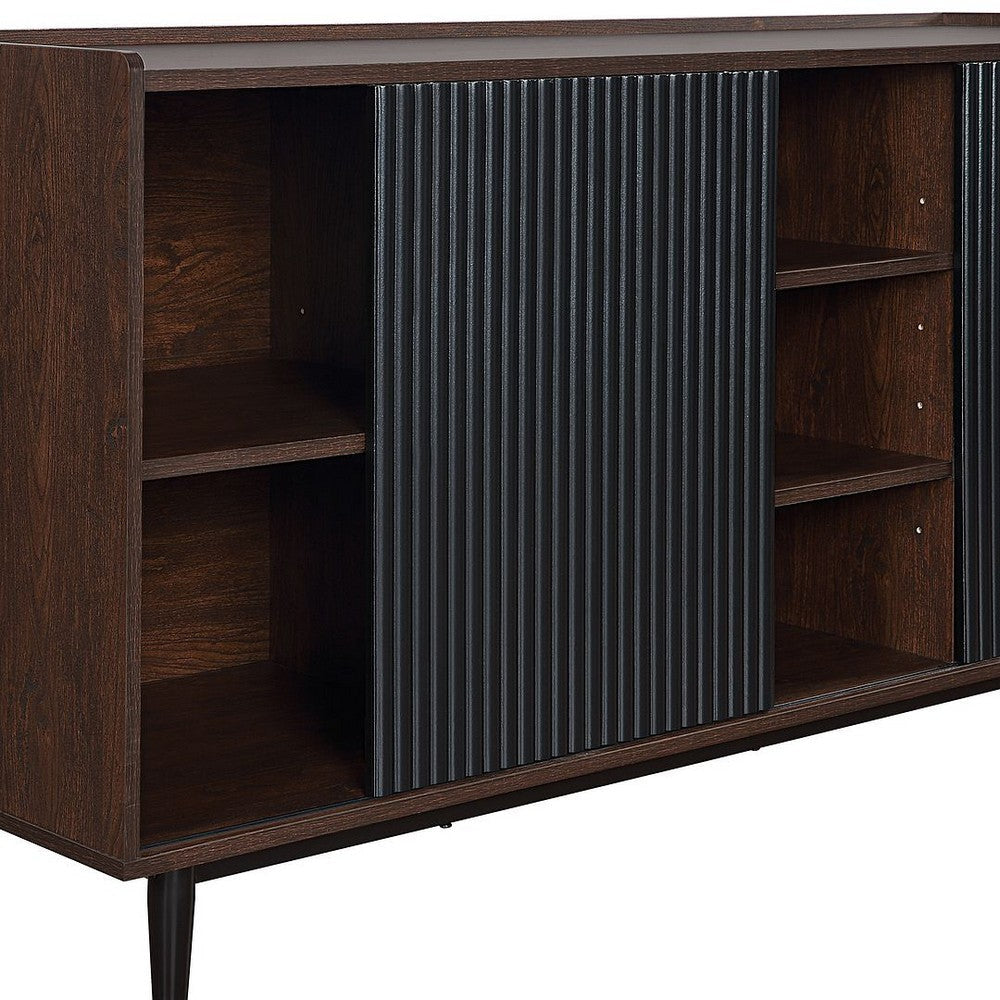 Duane 59.05 Modern Ribbed Sideboard with Adjustable Shelves in Dark Brown and Black MHC-SB-9GLF-BK