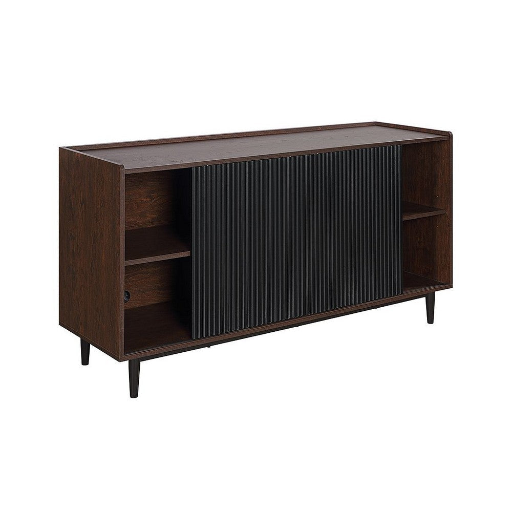 Duane 59.05 Modern Ribbed Sideboard with Adjustable Shelves in Dark Brown and Black MHC-SB-9GLF-BK