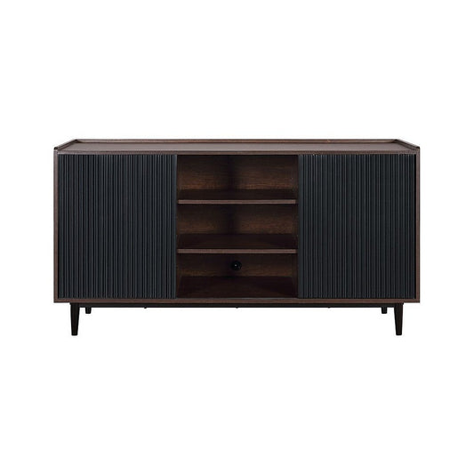 Duane 59.05 Modern Ribbed Sideboard with Adjustable Shelves in Dark Brown and Black