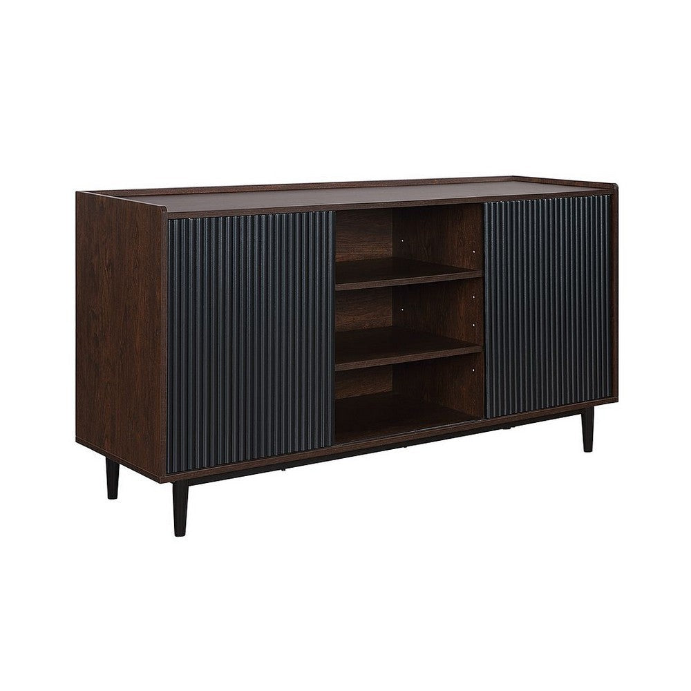 Duane 59.05 Modern Ribbed Sideboard with Adjustable Shelves in Dark Brown and Black MHC-SB-9GLF-BK