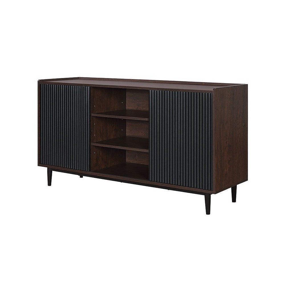 Duane 59.05 Modern Ribbed Sideboard with Adjustable Shelves in Dark Brown and Black MHC-SB-9GLF-BK