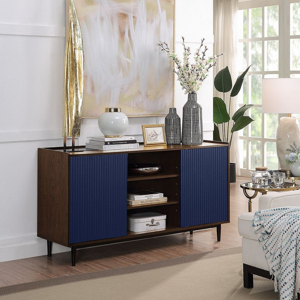 Duane 59.05 Modern Ribbed Sideboard with Adjustable Shelves in Dark Brown and Navy Blue MHC-SB-9GLF-NB