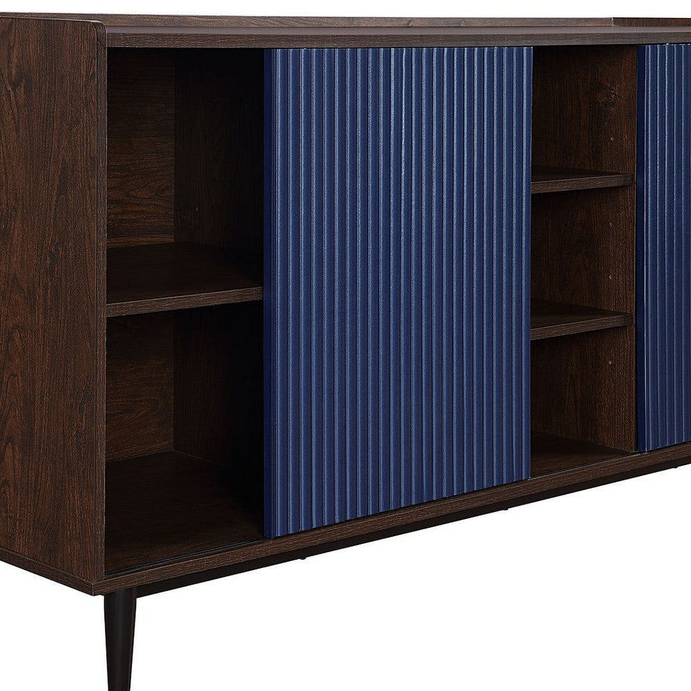 Duane 59.05 Modern Ribbed Sideboard with Adjustable Shelves in Dark Brown and Navy Blue MHC-SB-9GLF-NB