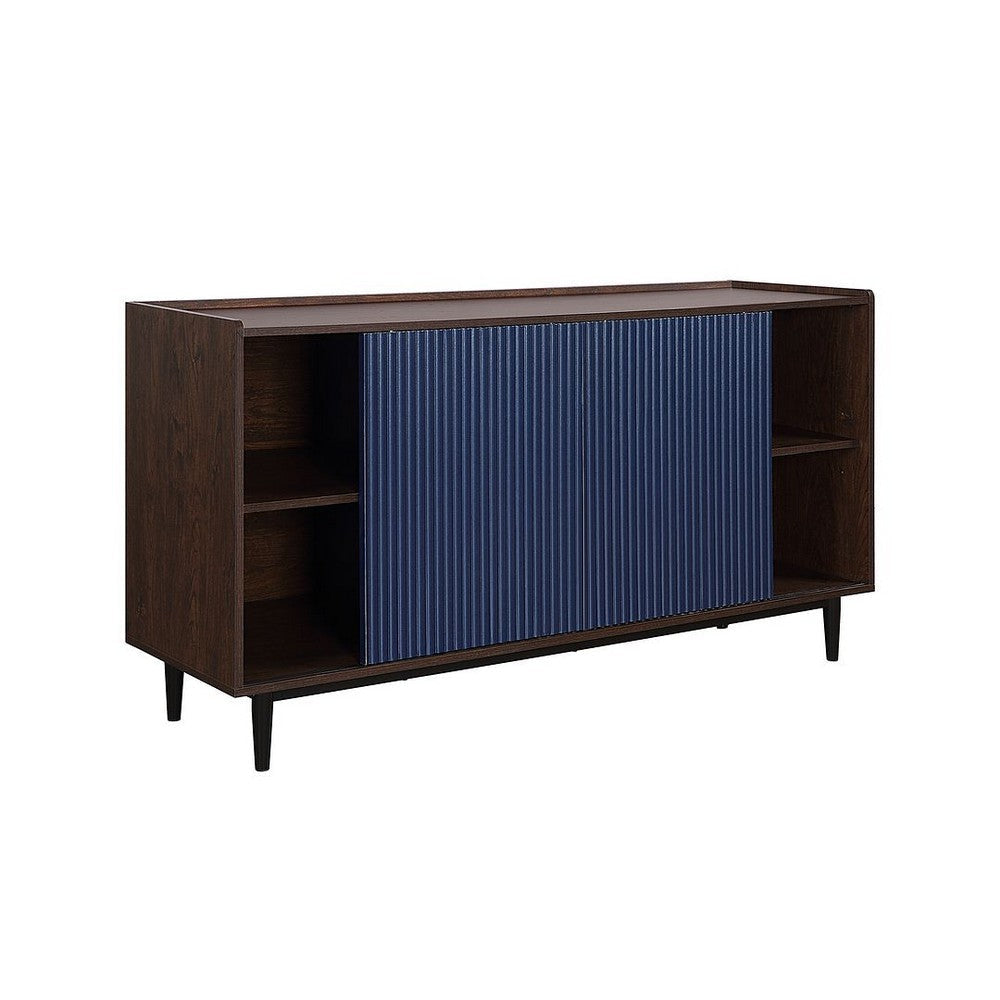 Duane 59.05 Modern Ribbed Sideboard with Adjustable Shelves in Dark Brown and Navy Blue MHC-SB-9GLF-NB