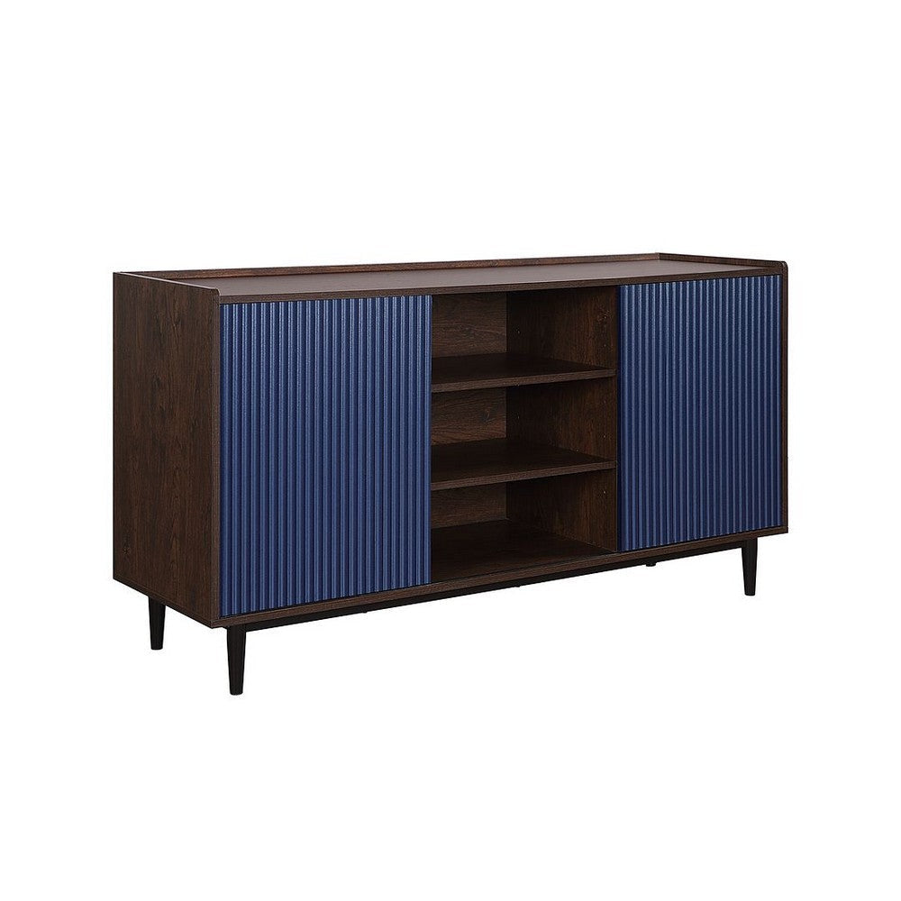 Duane 59.05 Modern Ribbed Sideboard with Adjustable Shelves in Dark Brown and Navy Blue MHC-SB-9GLF-NB