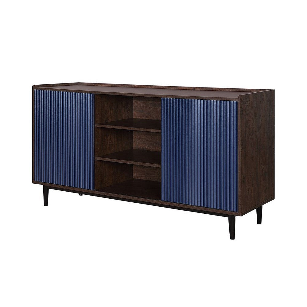 Duane 59.05 Modern Ribbed Sideboard with Adjustable Shelves in Dark Brown and Navy Blue MHC-SB-9GLF-NB