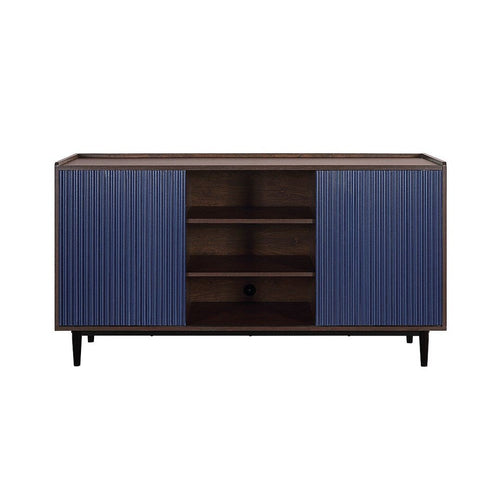 Duane 59.05 Modern Ribbed Sideboard with Adjustable Shelves in Dark Brown and Navy Blue