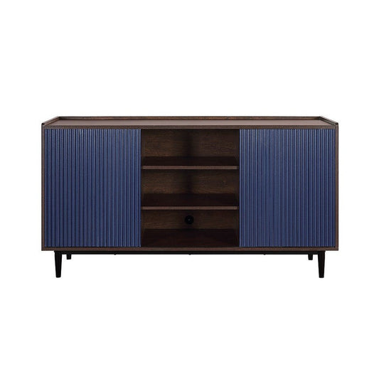 Duane 59.05 Modern Ribbed Sideboard with Adjustable Shelves in Dark Brown and Navy Blue