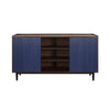 Duane 59.05 Modern Ribbed Sideboard with Adjustable Shelves in Dark Brown and Navy Blue