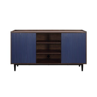 Duane 59.05 Modern Ribbed Sideboard with Adjustable Shelves in Dark Brown and Navy Blue