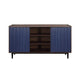 Duane 59.05 Modern Ribbed Sideboard with Adjustable Shelves in Dark Brown and Navy Blue