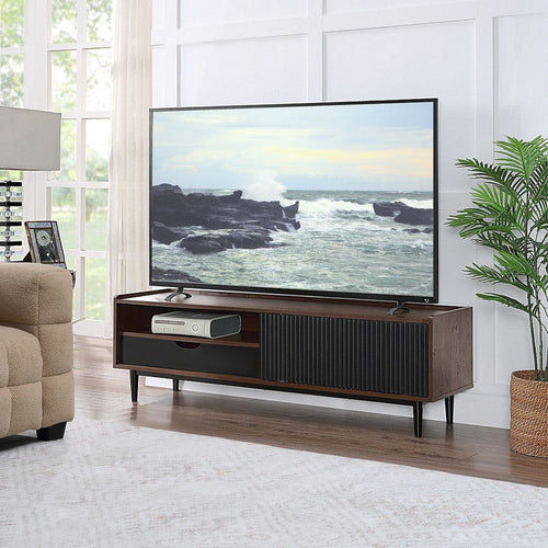 Duane 59.25 Modern Ribbed TV Stand in Dark Brown and Black