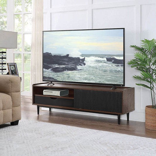 Duane 59.25 Modern Ribbed TV Stand in Dark Brown and Black
