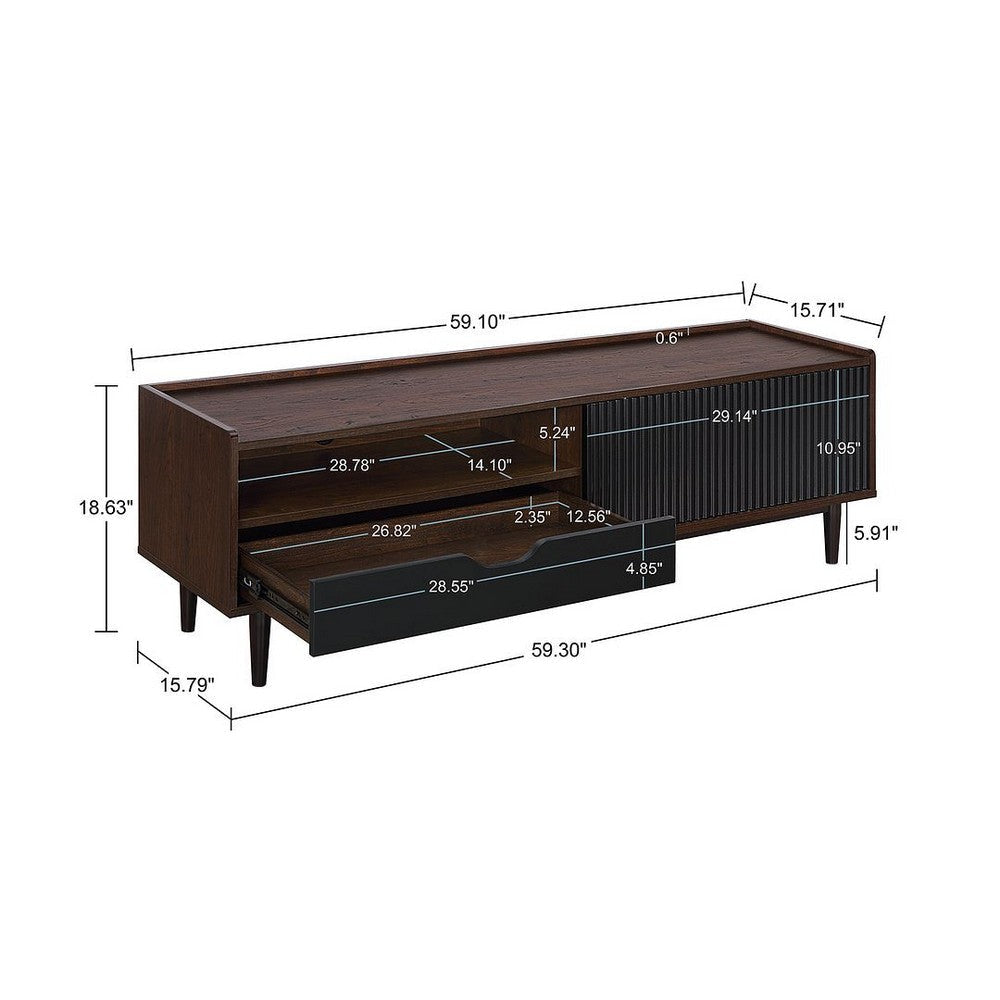 Duane 59.25 Modern Ribbed TV Stand in Dark Brown and Black MHC-TV-8GLF-BK