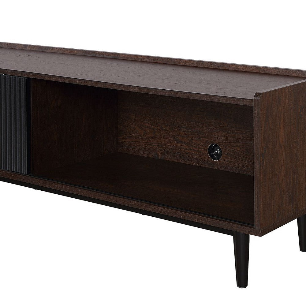 Duane 59.25 Modern Ribbed TV Stand in Dark Brown and Black MHC-TV-8GLF-BK