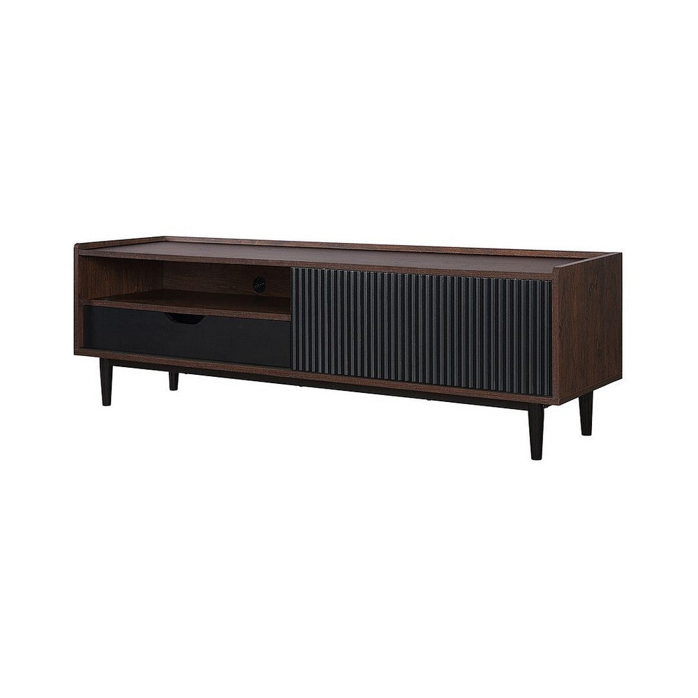 Duane 59.25 Modern Ribbed TV Stand in Dark Brown and Black MHC-TV-8GLF-BK