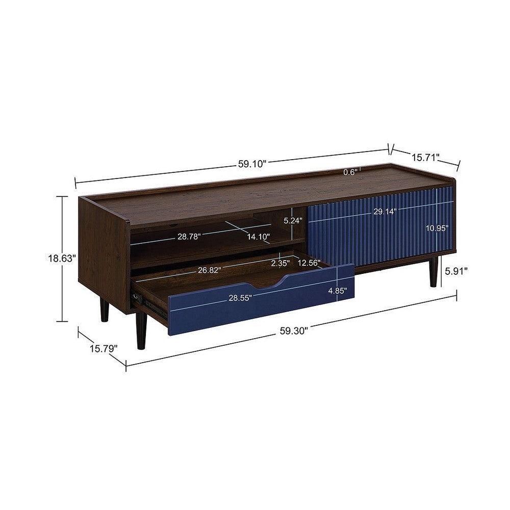 Duane 59.25 Modern Ribbed TV Stand in Dark Brown and Navy Blue MHC-TV-8GLF-NB