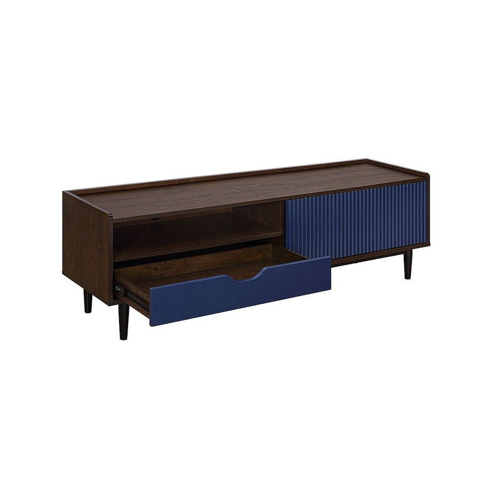 Duane 59.25 Modern Ribbed TV Stand in Dark Brown and Navy Blue MHC-TV-8GLF-NB