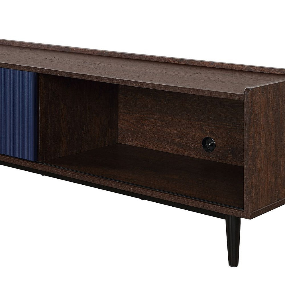Duane 59.25 Modern Ribbed TV Stand in Dark Brown and Navy Blue MHC-TV-8GLF-NB