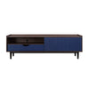 Duane 59.25 Modern Ribbed TV Stand in Dark Brown and Navy Blue