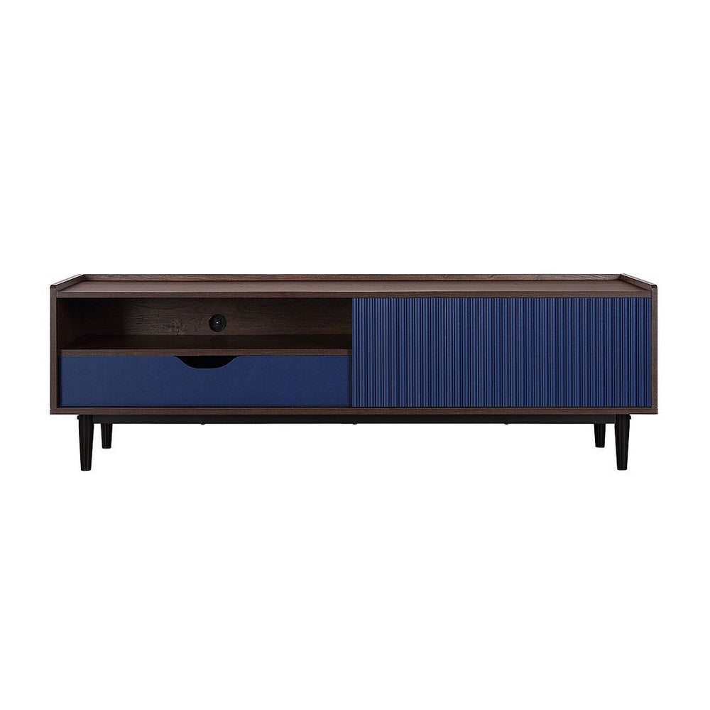 Duane 59.25 Modern Ribbed TV Stand in Dark Brown and Navy Blue