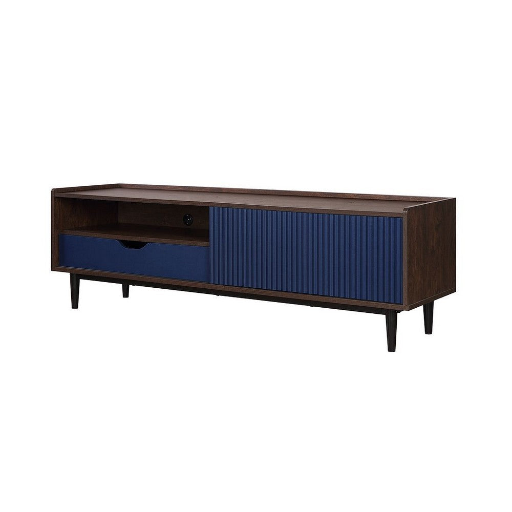 Duane 59.25 Modern Ribbed TV Stand in Dark Brown and Navy Blue MHC-TV-8GLF-NB