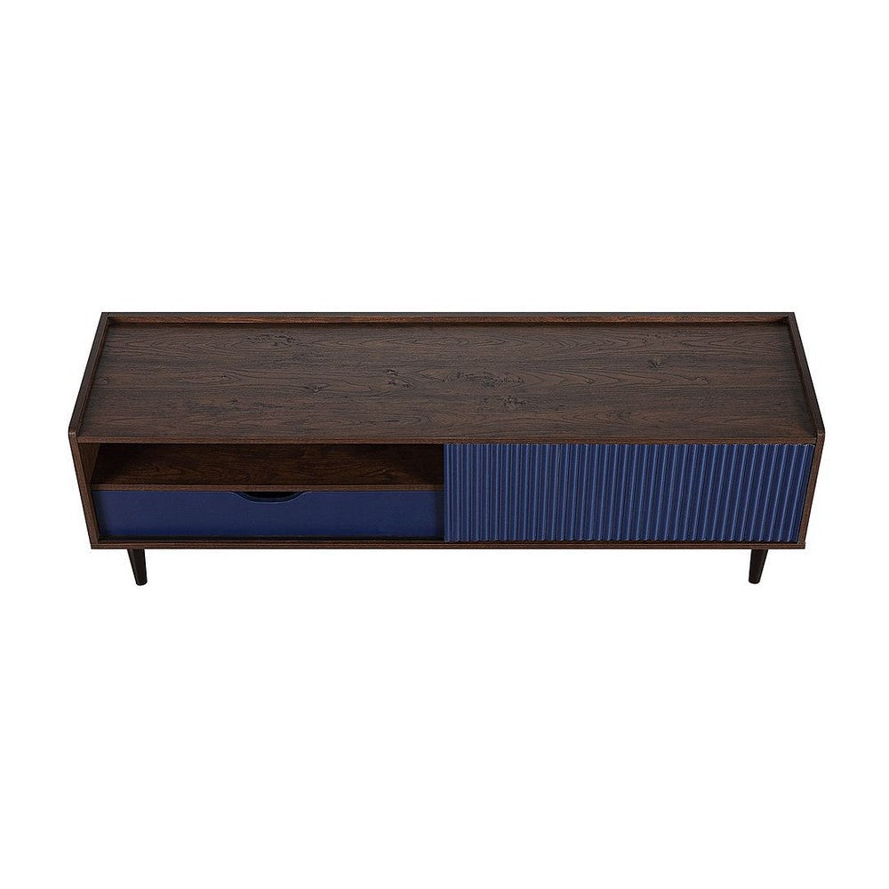 Duane 59.25 Modern Ribbed TV Stand in Dark Brown and Navy Blue MHC-TV-8GLF-NB