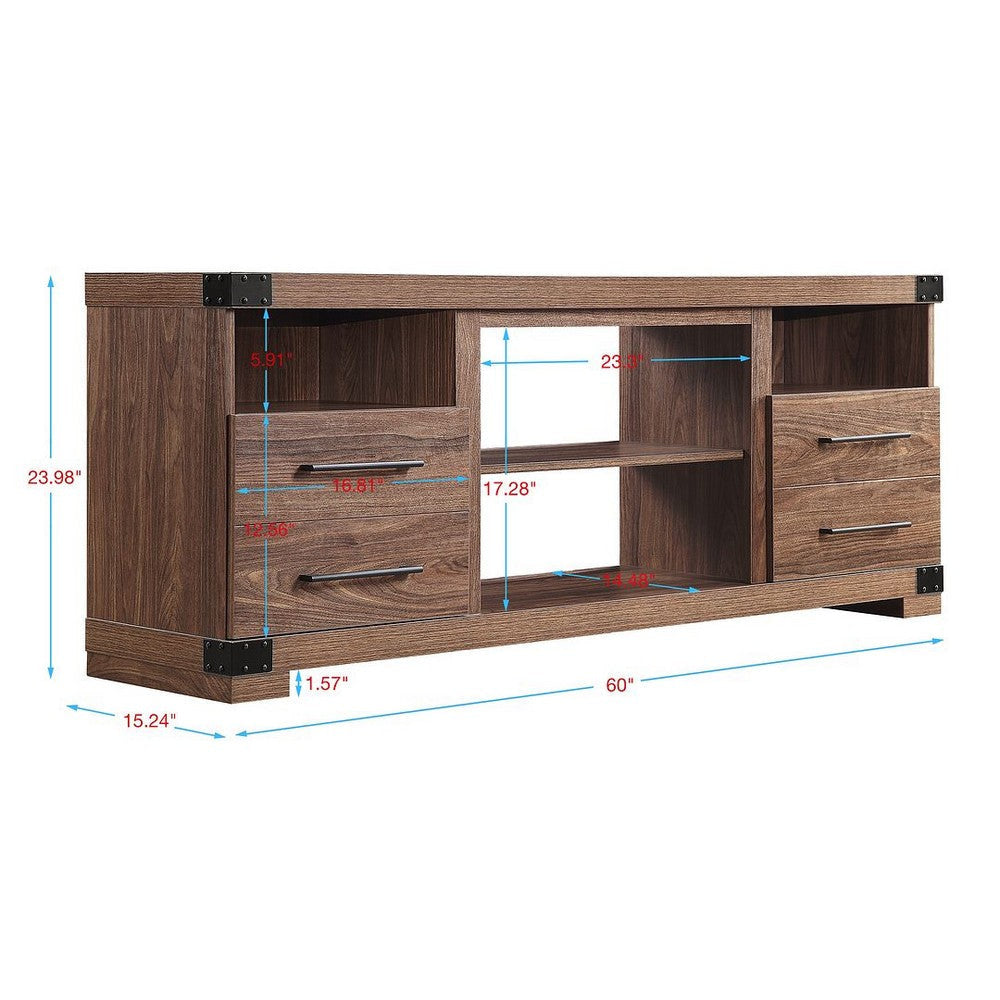 Richmond 60’’ TV Stand with 2 Drawers and 4 Shelves in Brown MHC-TVFP1-BR