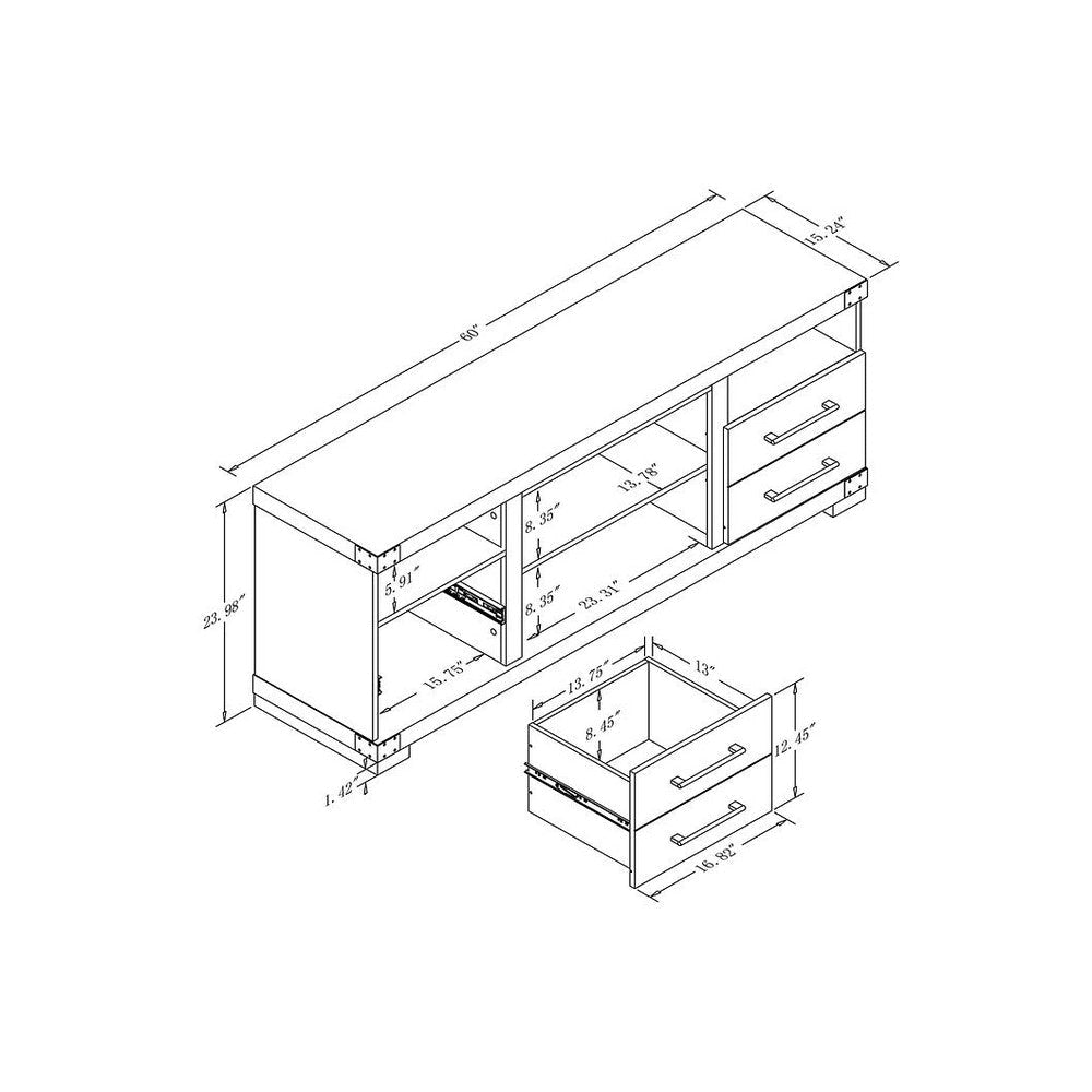 Richmond 60’’ TV Stand with 2 Drawers and 4 Shelves in Grey MHC-TVFP1-GY