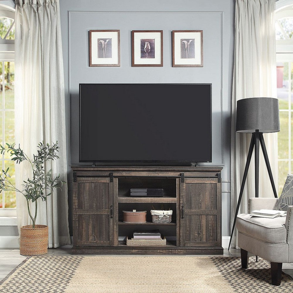 Myrtle 60" TV Stand with 2 Sliding Doors in Heavy Brown