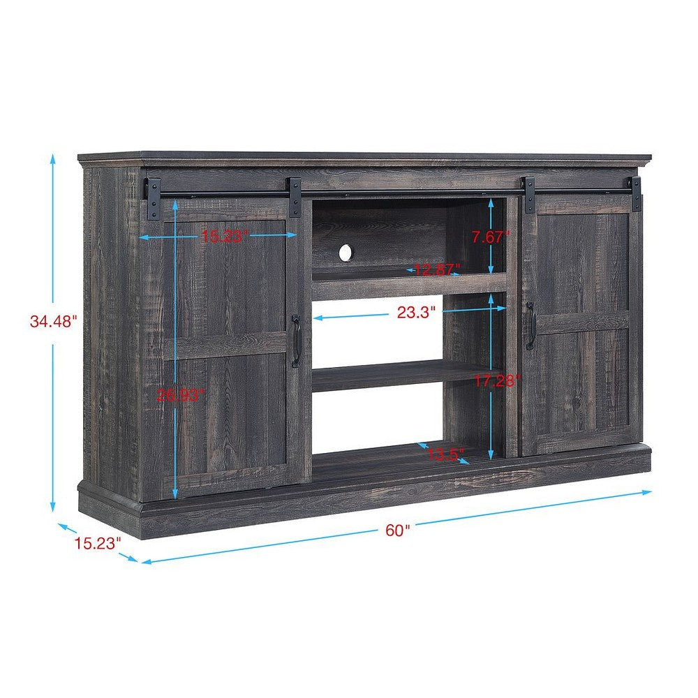 Myrtle 60’’ TV Stand with 2 Sliding Doors in Heavy Brown MHC-TVFP2-BR
