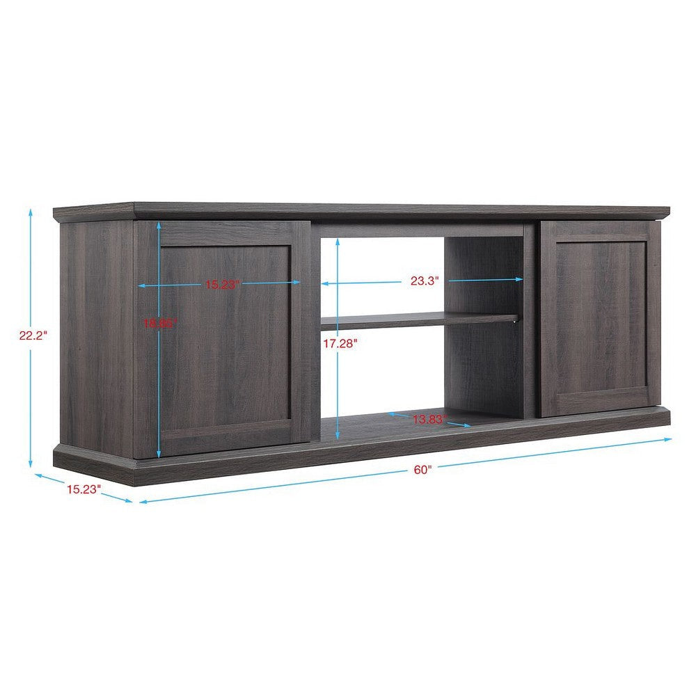 Franklin 60’’ TV Stand with 2 Doors and Open Shelves in Heavy Brown MHC-TVFP3-BR