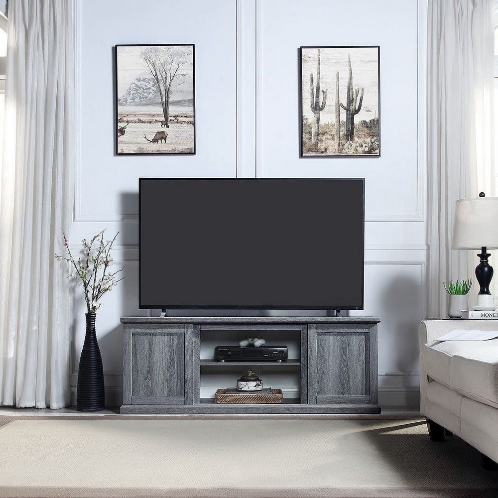 Franklin 60" TV Stand with 2 Doors and Open Shelves in Grey